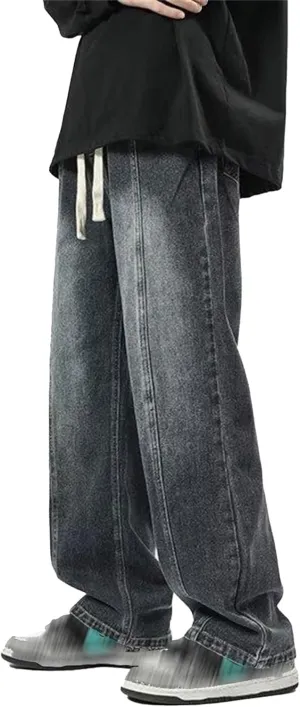 Men Vintage Baggy Jeans with Multiple Pockets Casual Hip Hop Straight Leg Jeans Fashion Cargo Distressed Loose Jean