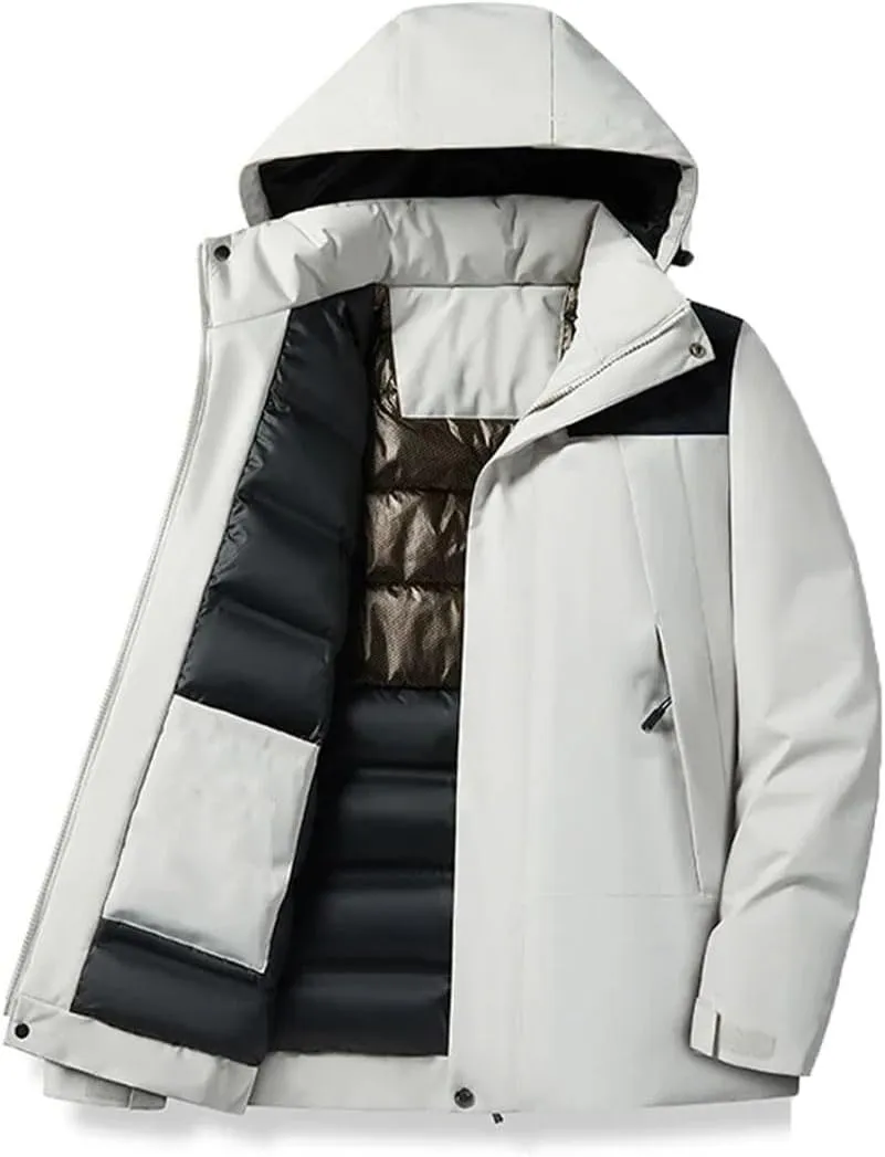 Men Winter Padded Windproof Hooded Jackets Warm Detachable Hat Thicken Jackets Outdoor Hiking Coat Couple Top