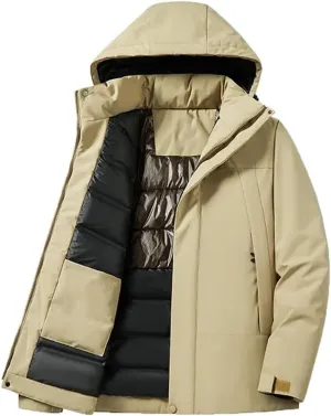 Men Winter Padded Windproof Hooded Jackets Warm Detachable Hat Thicken Jackets Outdoor Hiking Coat Couple Top