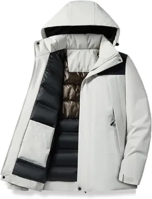 Men Winter Padded Windproof Hooded Jackets Warm Detachable Hat Thicken Jackets Outdoor Hiking Coat Couple Top