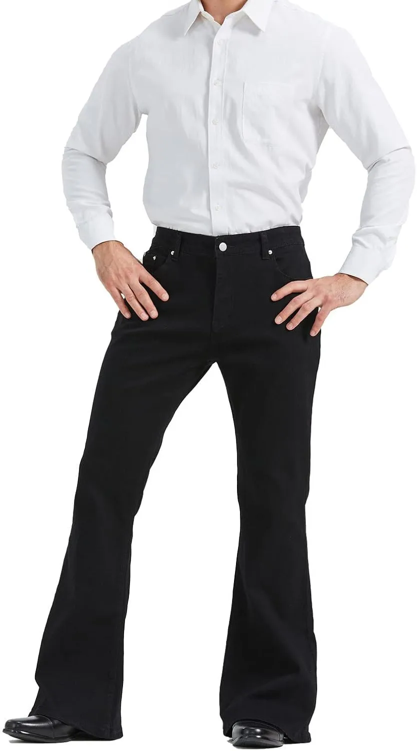 Men's 60s 70s Bell Bottom Jeans Pants Disco Denim Vintage Stretch Classic Comfort Flared Flares Outfits