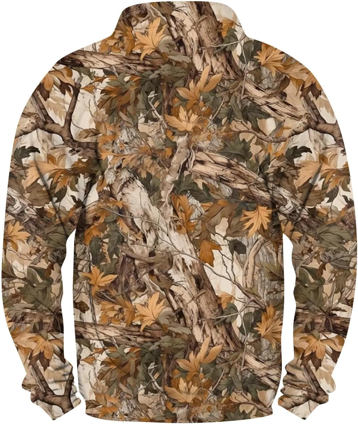 Mens Camo Sweatshirt Stand Collar Pullover, Buckle Closure, for Camouflage Training Clothes and Outdoor Sportswear