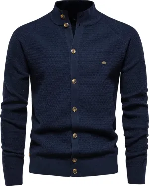 Men's Cardigan Sweater Casual Long Sleeve Stand Collar Slim Fit Cardigan Button Down Fashion Solid Knitted Sweaters