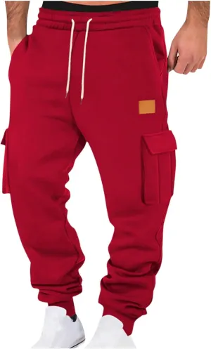 Men's Cargo Jogger Pants Elastic Waist Drawstring Side Pockets Relaxed Comfortable Casual Outdoor Streetwear