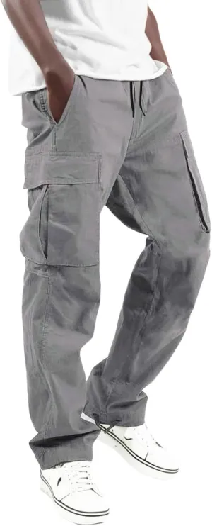 Men's Cargo Joggers Sweatpants Casual Drawstring Elastic Waist Gym Athletic Baggy Sweat Pants for Men with Pockets