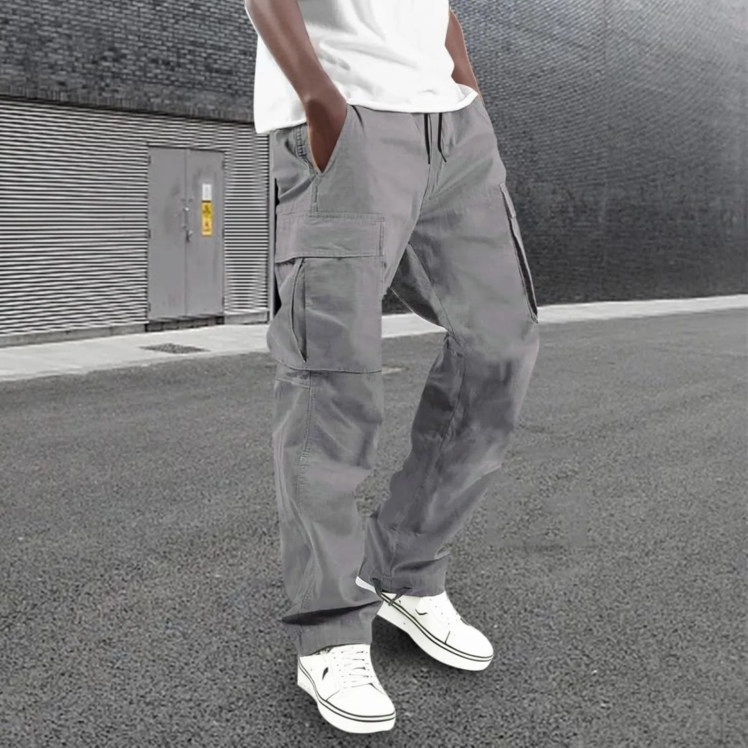 Men's Cargo Joggers Sweatpants Casual Drawstring Elastic Waist Gym Athletic Baggy Sweat Pants for Men with Pockets