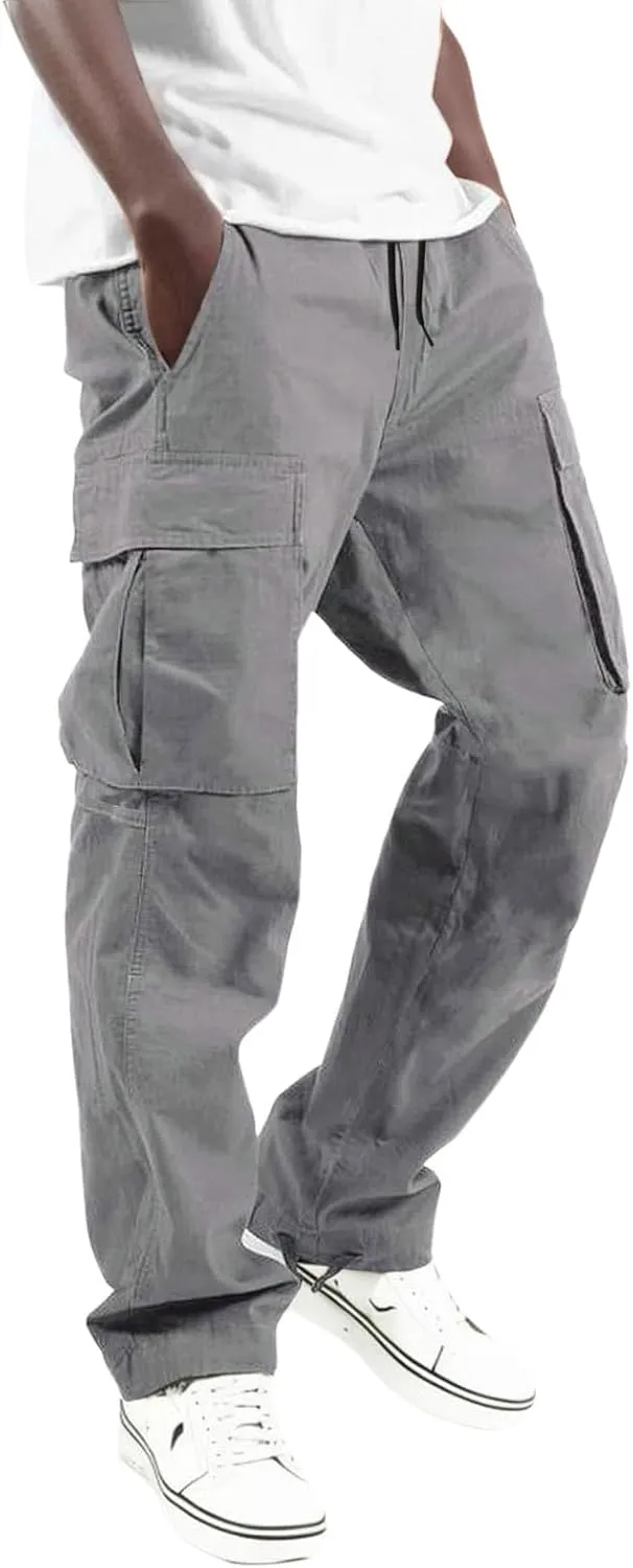 Men's Cargo Joggers Sweatpants Casual Drawstring Elastic Waist Gym Athletic Baggy Sweat Pants for Men with Pockets
