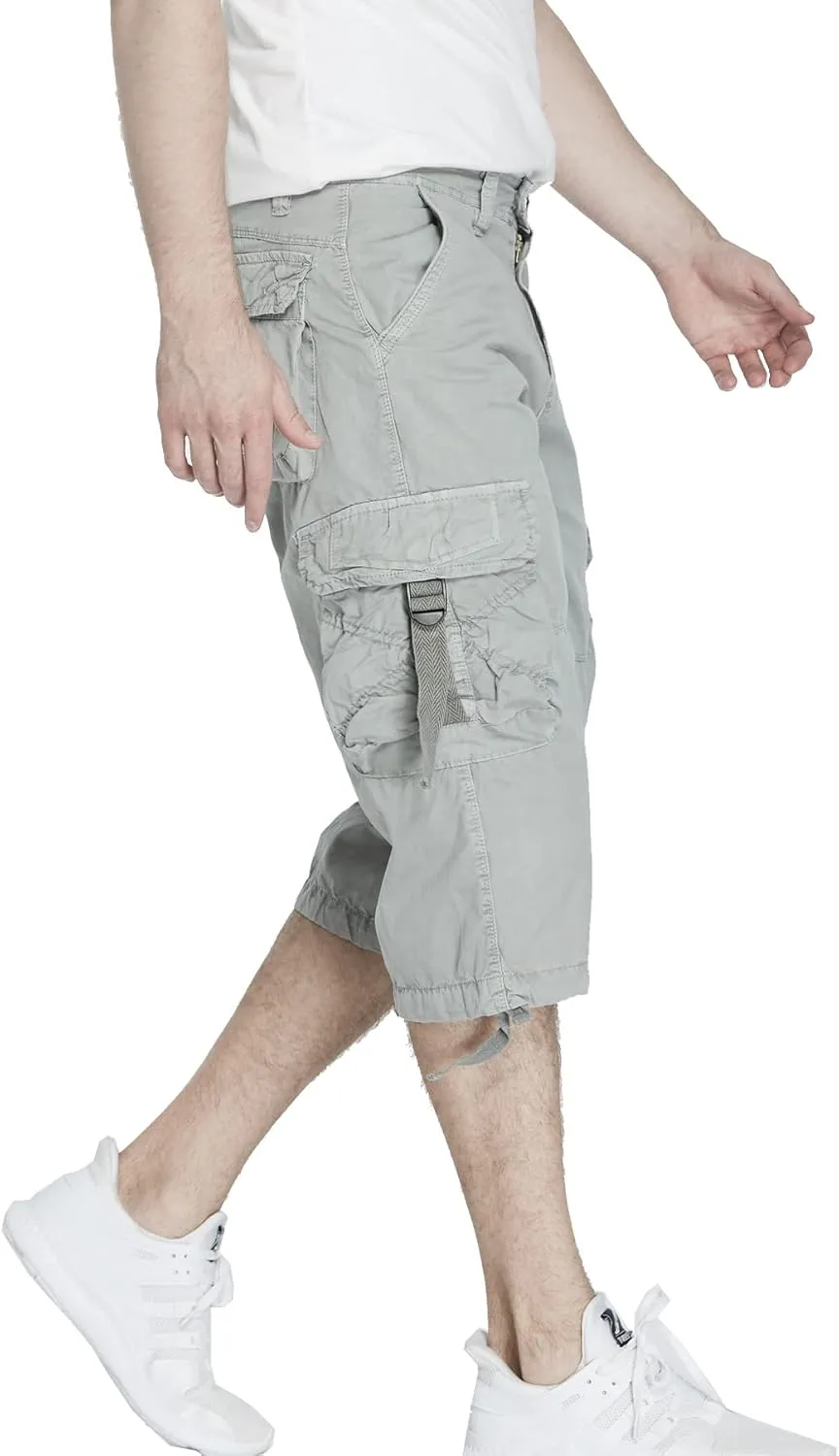 Men's Cargo Shorts 3/4 Cotton Relaxed Fit Below Knee Capri Cargo Pants