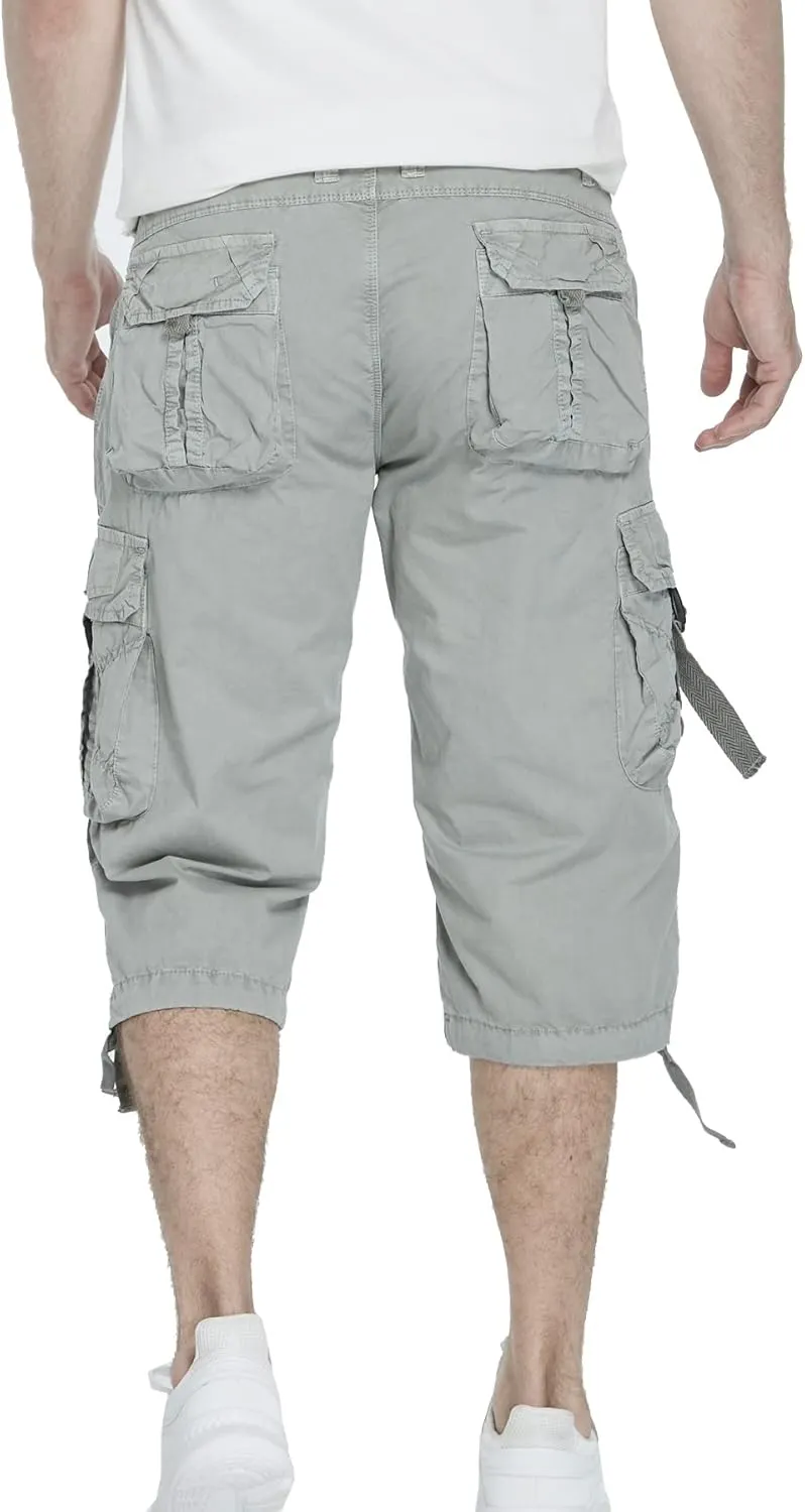 Men's Cargo Shorts 3/4 Cotton Relaxed Fit Below Knee Capri Cargo Pants