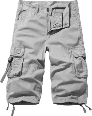 Men's Cargo Shorts 3/4 Cotton Relaxed Fit Below Knee Capri Cargo Pants