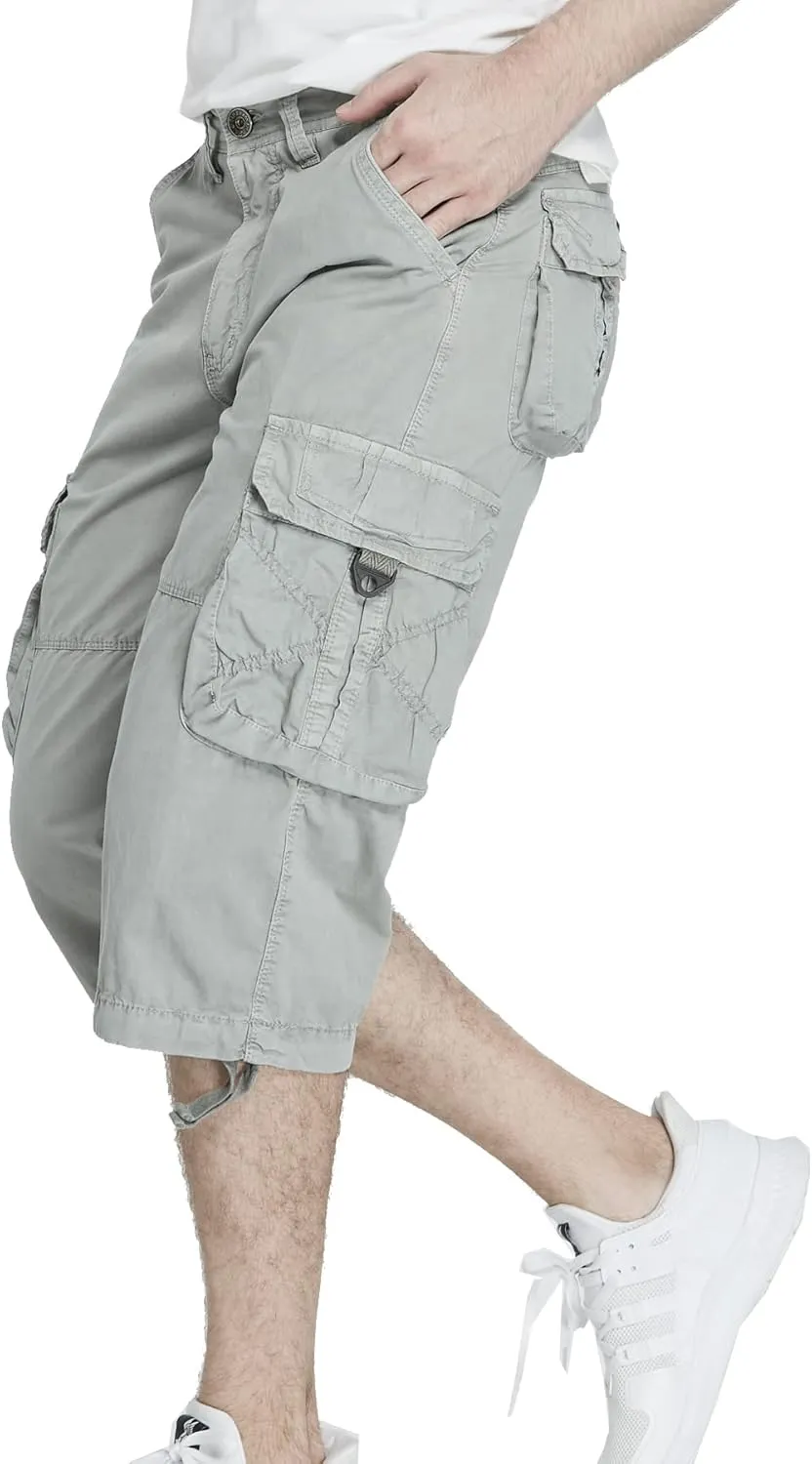 Men's Cargo Shorts 3/4 Cotton Relaxed Fit Below Knee Capri Cargo Pants