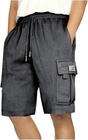 Mens Cargo Sweat Shorts Drawstring Elastic Waist Athletic Workout Gym Jogger Shorts Summer Fashion Sport Short