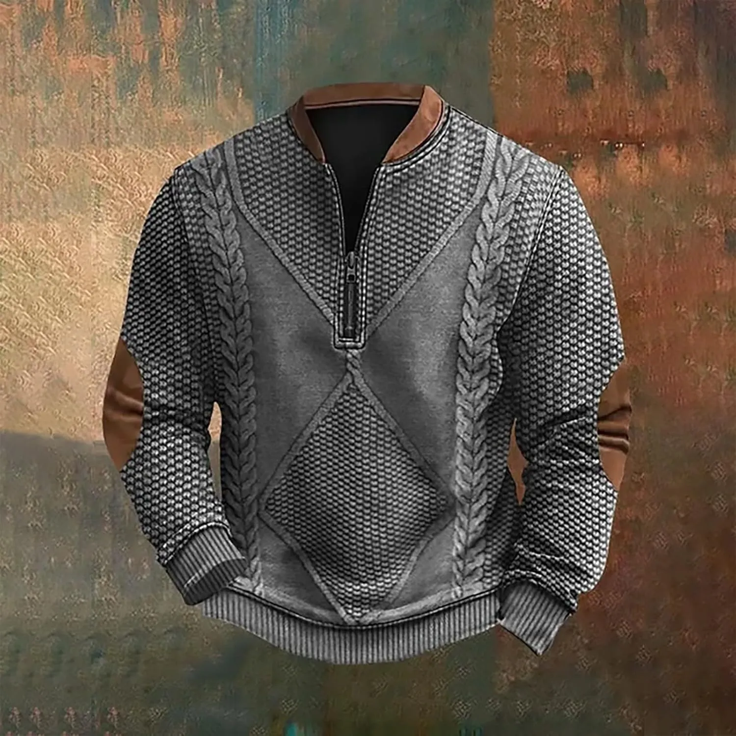 Mens Casual Sweater Like Sweatshirt Zipper Long Sleeved Hoodie Stand Collar Zip Knitted Sweaters Sweatshirts For Men