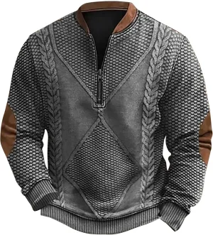 Mens Casual Sweater Like Sweatshirt Zipper Long Sleeved Hoodie Stand Collar Zip Knitted Sweaters Sweatshirts For Men