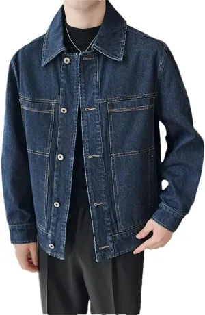 Men's Cotton Long Sleeve Loose Jeans Flip Collar Social Streetwear Harajuku Denim Jacket