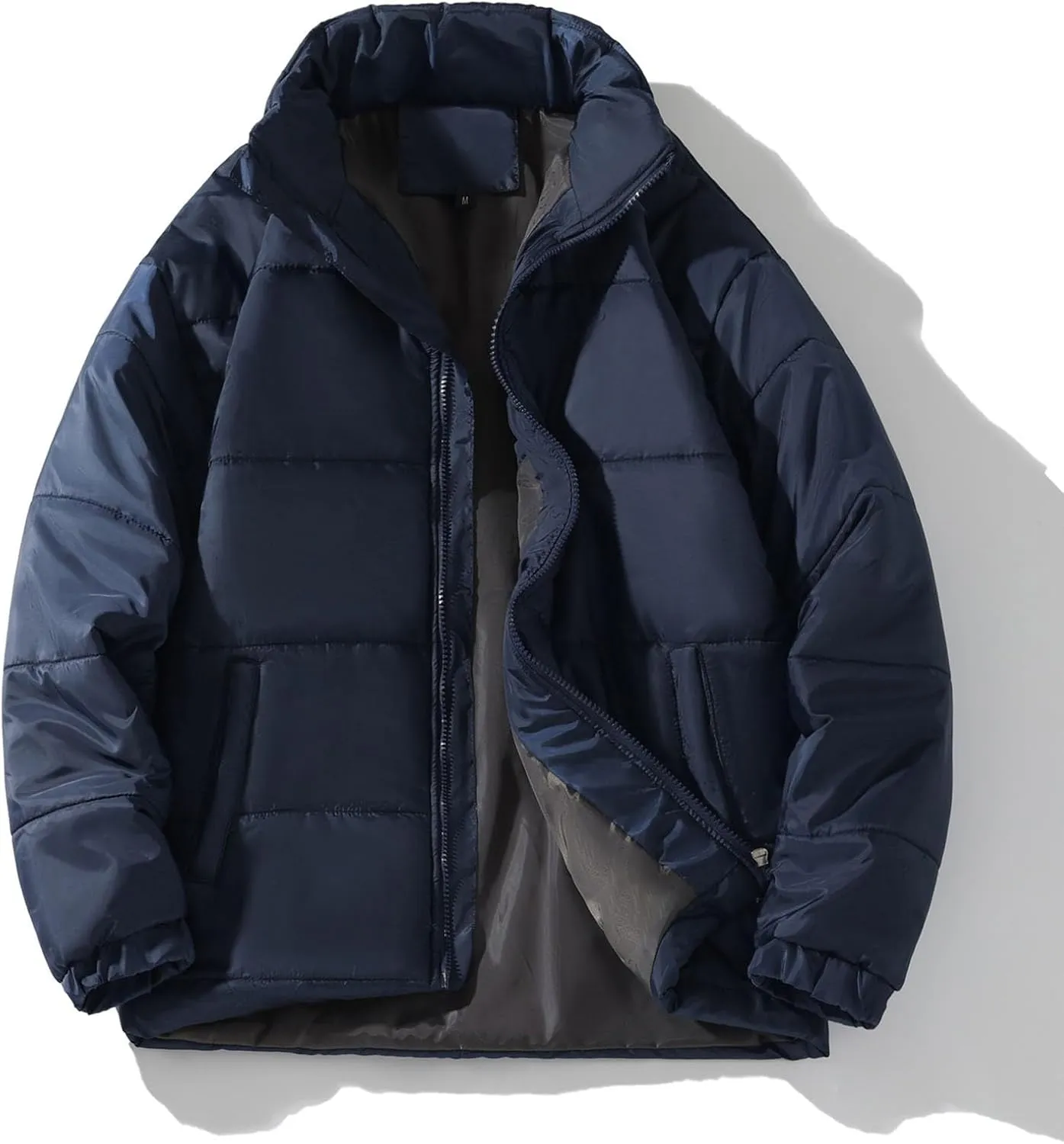 Men's Down Puffer Jacket Packable Lightweight Puffy Bubble Hooded Winter Coat Windproof Zipper Down Jacket