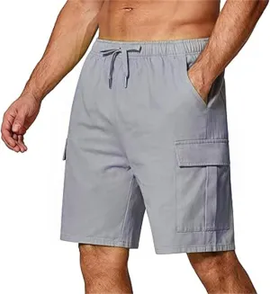 Mens Elastic Waist Cargo Shorts Relaxed Fit Cotton Multi Pocket Lightweight Quick Dry for Running Hiking Gym