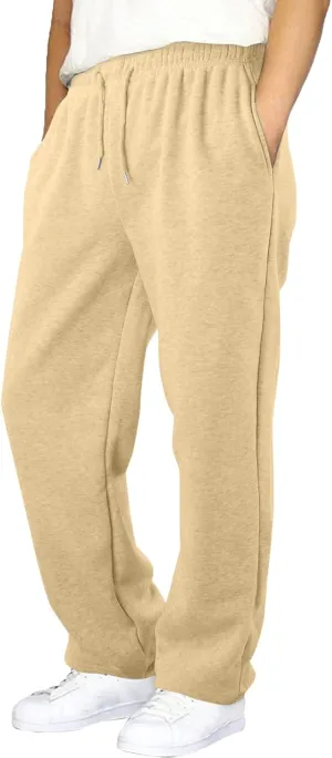 Mens Fleece Lined Sweatpants Baggy Joggers Pants Wide Leg Workout Pants Elastic Waist Cargo Sweatpants Casual Bottoms