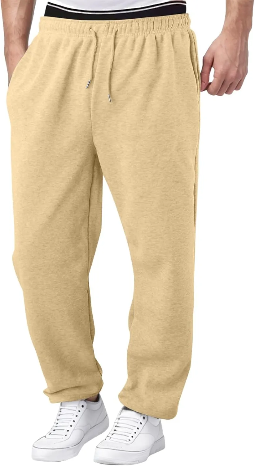 Mens Fleece Lined Sweatpants Baggy Joggers Pants Wide Leg Workout Pants Elastic Waist Cargo Sweatpants Casual Bottoms