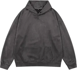 Men's Fleece Pullover Hoodie Boy Sweatshirts Hooded Coat Solid Color Suede Hoodie with Kangaroo Pockets Plus Size