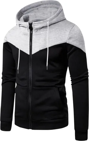Mens Full Zip Hoodies 2023 Color Block Long Sleeve Casual Drawstring Sweatshirt Sport Outwear Jacket with Pockets