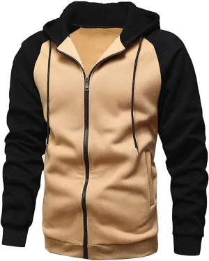 Mens Full Zip Hoodies 2023 Color Block Long Sleeve Casual Drawstring Sweatshirt Sport Outwear Jacket with Pockets