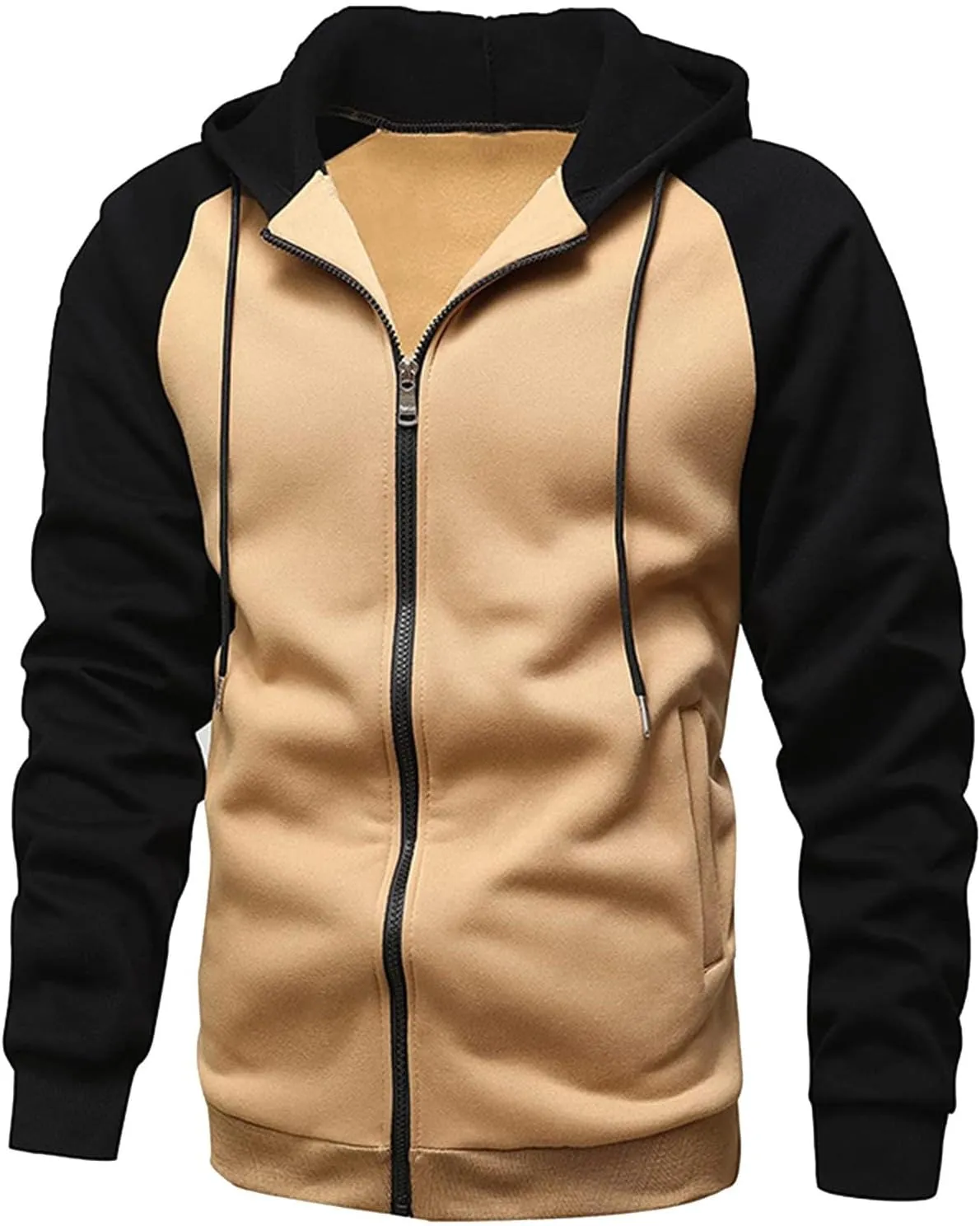 Mens Full Zip Hoodies 2023 Color Block Long Sleeve Casual Drawstring Sweatshirt Sport Outwear Jacket with Pockets