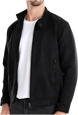 Men's Full Zip Suede Jacket Vintage Lightweight Casual Trucker Coat with Pockets
