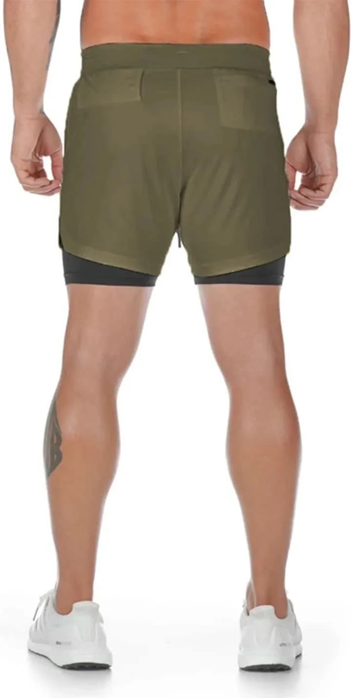 Men's Gym Shorts 2 in 1 Running Shorts with Pocket Quick Dry Athletic Workout Sport Pants