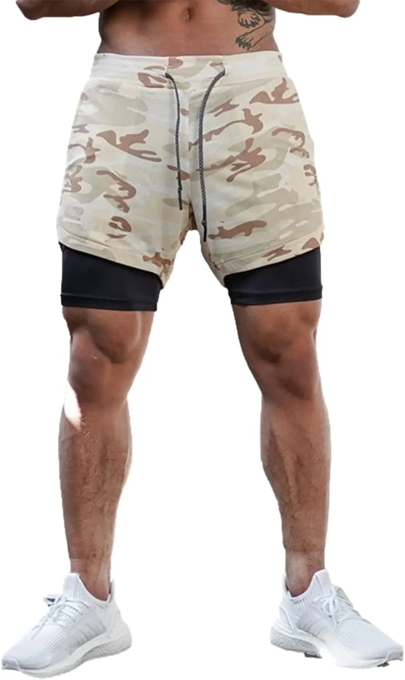 Men's Gym Shorts 2 in 1 Running Shorts with Pocket Quick Dry Athletic Workout Sport Pants