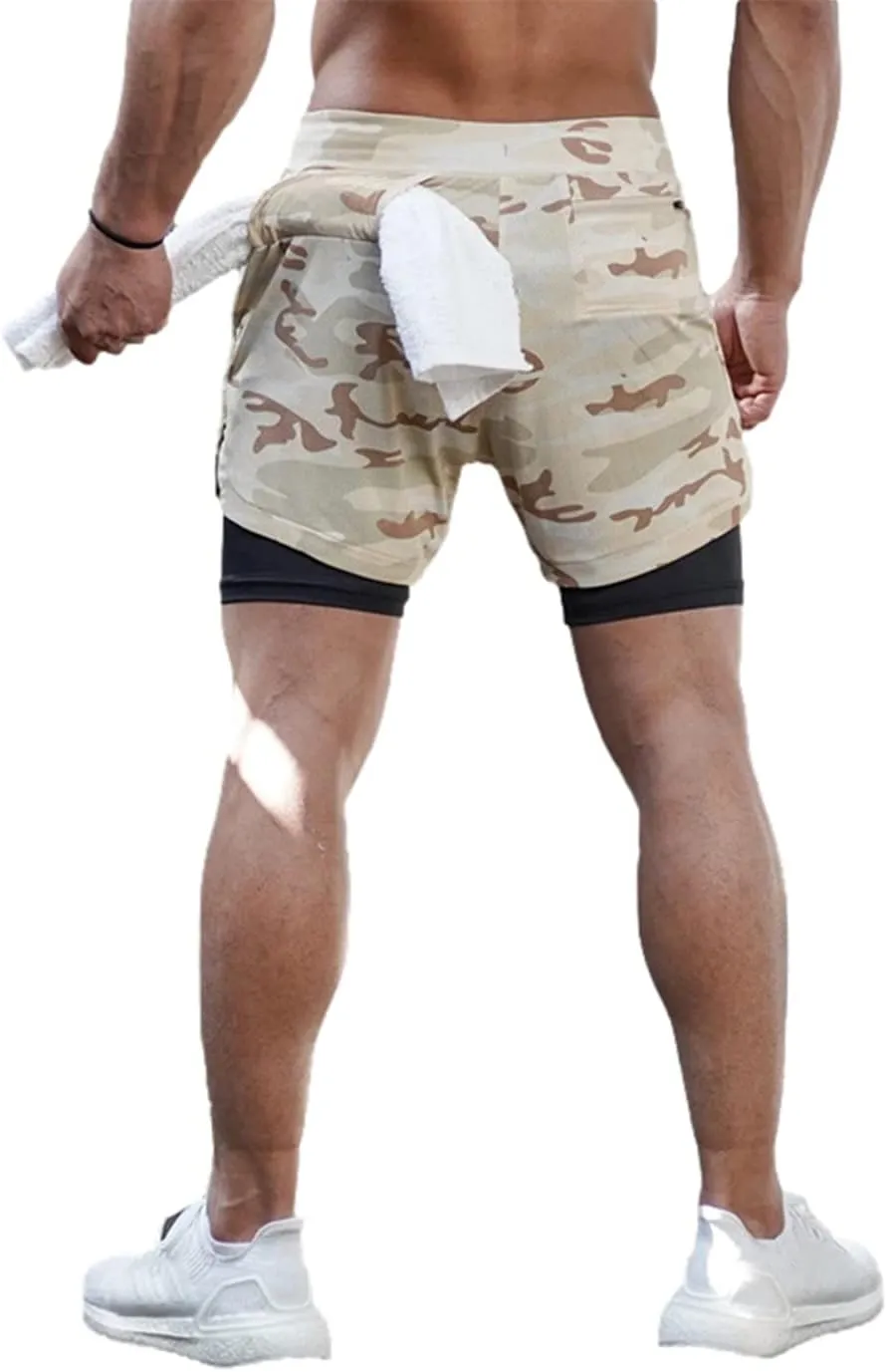 Men's Gym Shorts 2 in 1 Running Shorts with Pocket Quick Dry Athletic Workout Sport Pants