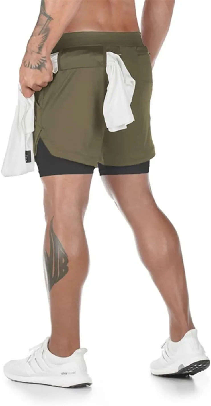Men's Gym Shorts 2 in 1 Running Shorts with Pocket Quick Dry Athletic Workout Sport Pants