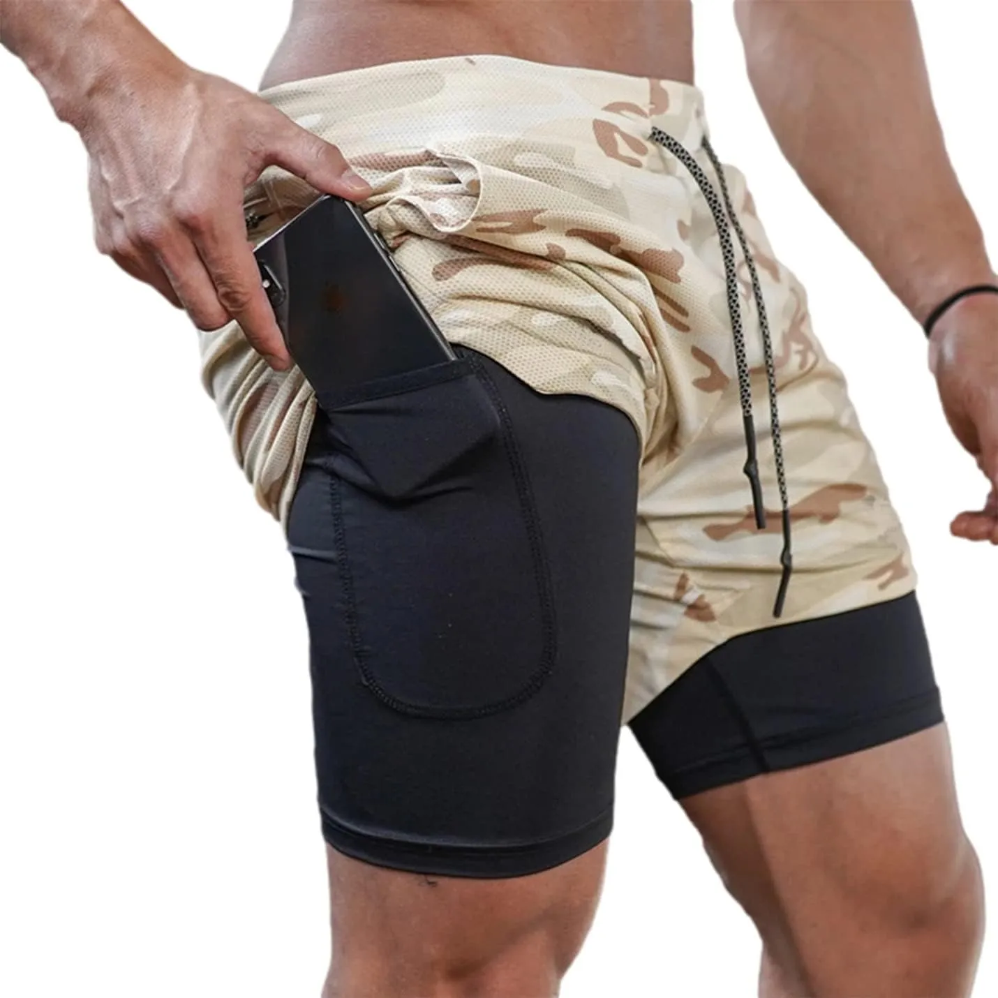 Men's Gym Shorts 2 in 1 Running Shorts with Pocket Quick Dry Athletic Workout Sport Pants