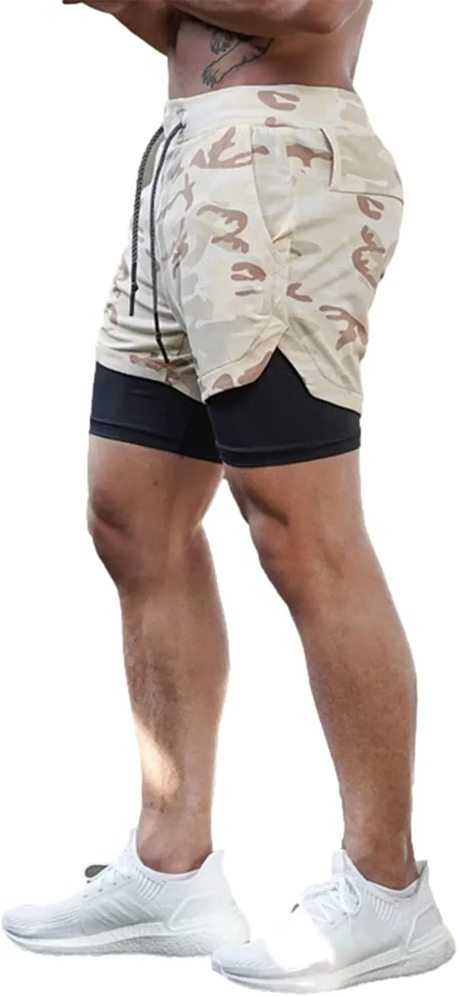 Men's Gym Shorts 2 in 1 Running Shorts with Pocket Quick Dry Athletic Workout Sport Pants