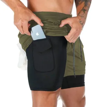 Men's Gym Shorts 2 in 1 Running Shorts with Pocket Quick Dry Athletic Workout Sport Pants