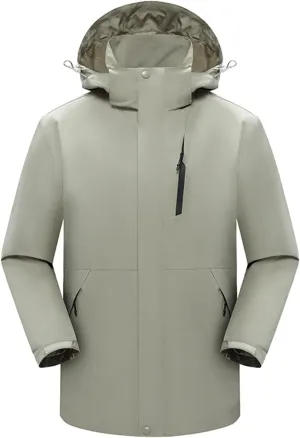 Men's Hooded Jacket Zipper Lightweight Waterproof Outdoor Raincoat Jacket for Hiking Travel Warm Jackets with Pockets