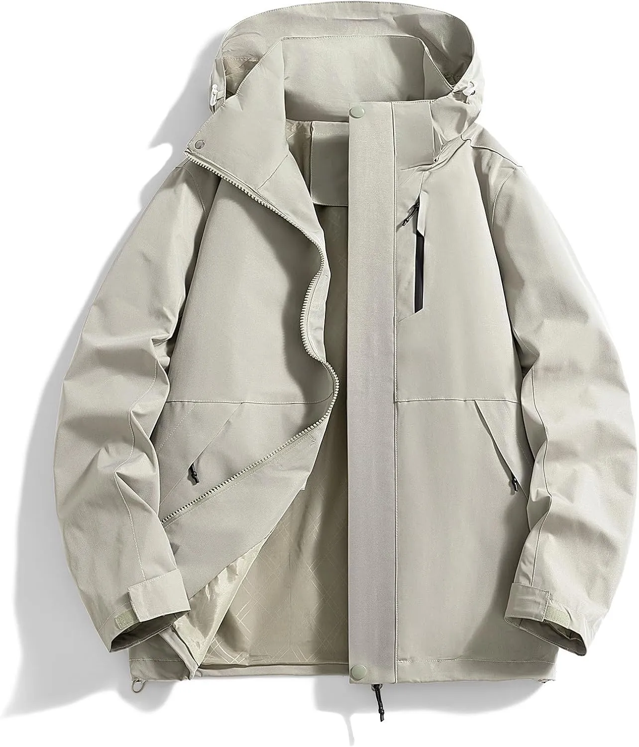 Men's Hooded Jacket Zipper Lightweight Waterproof Outdoor Raincoat Jacket for Hiking Travel Warm Jackets with Pockets
