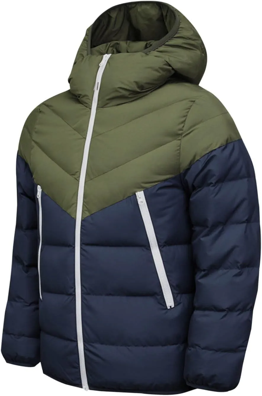 Men's Hooded Puffer Jackets Winter Warm Down Coats Trendy Color Block Outdoor Puffy Jacket Outerwear with Pockets