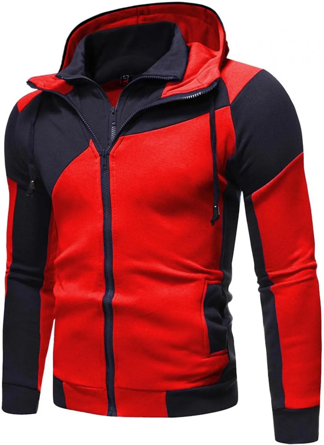 Mens Hoodies for Men, Men's Colorblock Novelty Workout Sport Hooded Sweatshirt Athletic Zip Up Jackets Outwear Coats Top