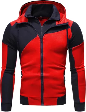 Mens Hoodies for Men, Men's Colorblock Novelty Workout Sport Hooded Sweatshirt Athletic Zip Up Jackets Outwear Coats Top