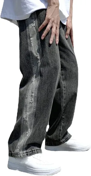 Mens Jeans Slim Straight Leg Classic Denim Jeans Comfort Flexible Pants Relaxed Wide Leg Denim Trouser Streetwear