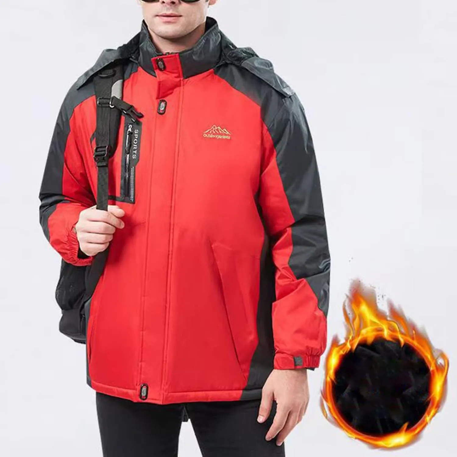 Men's Lightweight Active Water Resistant Hooded Jacket Color Blocked Fleece Pocket Detachable Zipper Outdoor Jackets