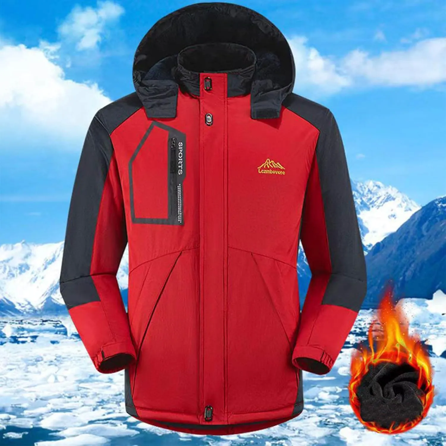 Men's Lightweight Active Water Resistant Hooded Jacket Color Blocked Fleece Pocket Detachable Zipper Outdoor Jackets