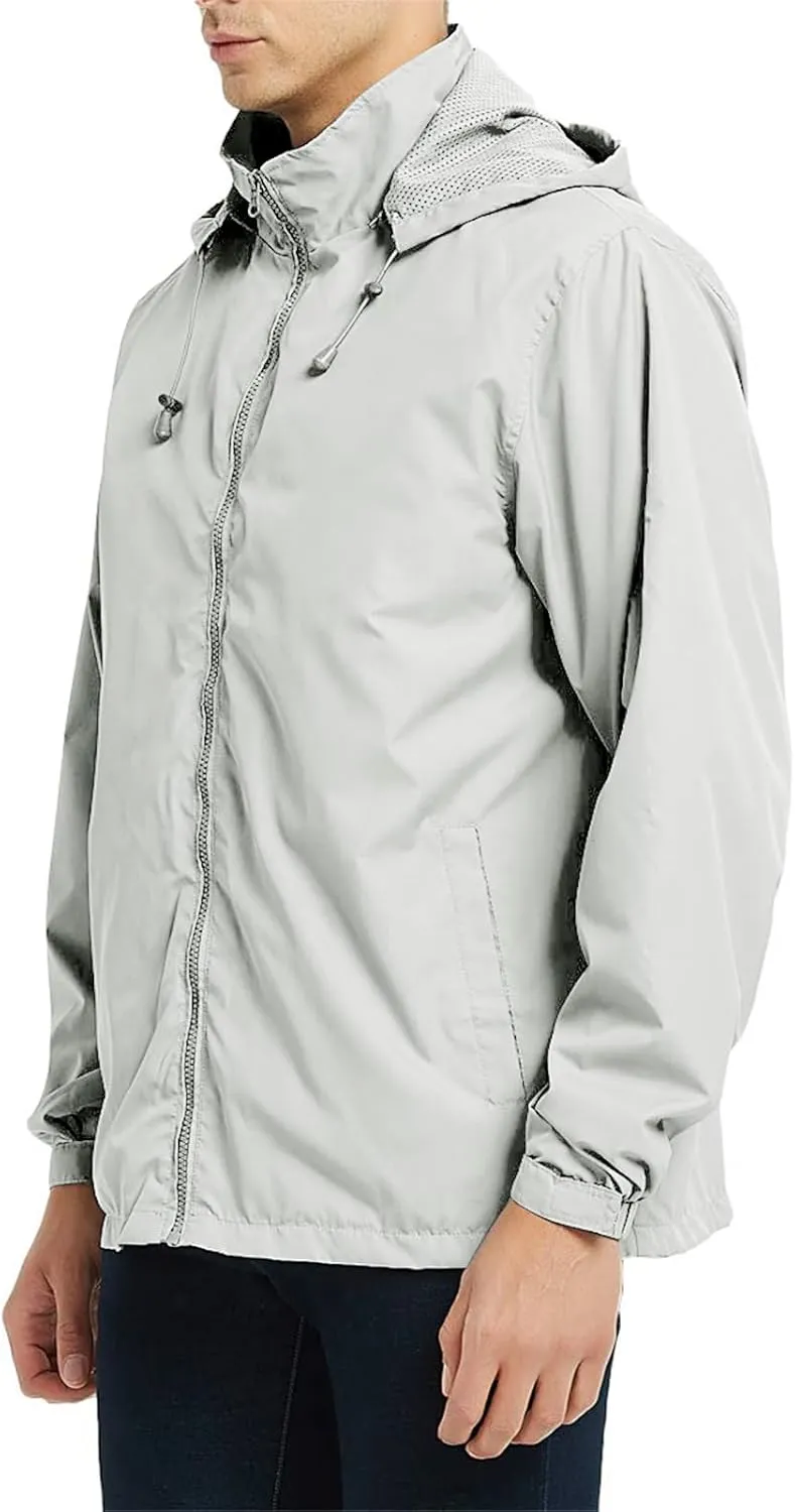 Mens Lightweight Jackets Windbreaker Waterproof Rain Jacket Casual Hiking Travel Raincoat Oversized Outdoor Packable
