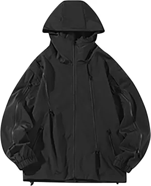Men's Lightweight Softshell Jacket Outdoor Loose Windproof Hooded Jackets Outerwear for Men Hiking Cycling Travel
