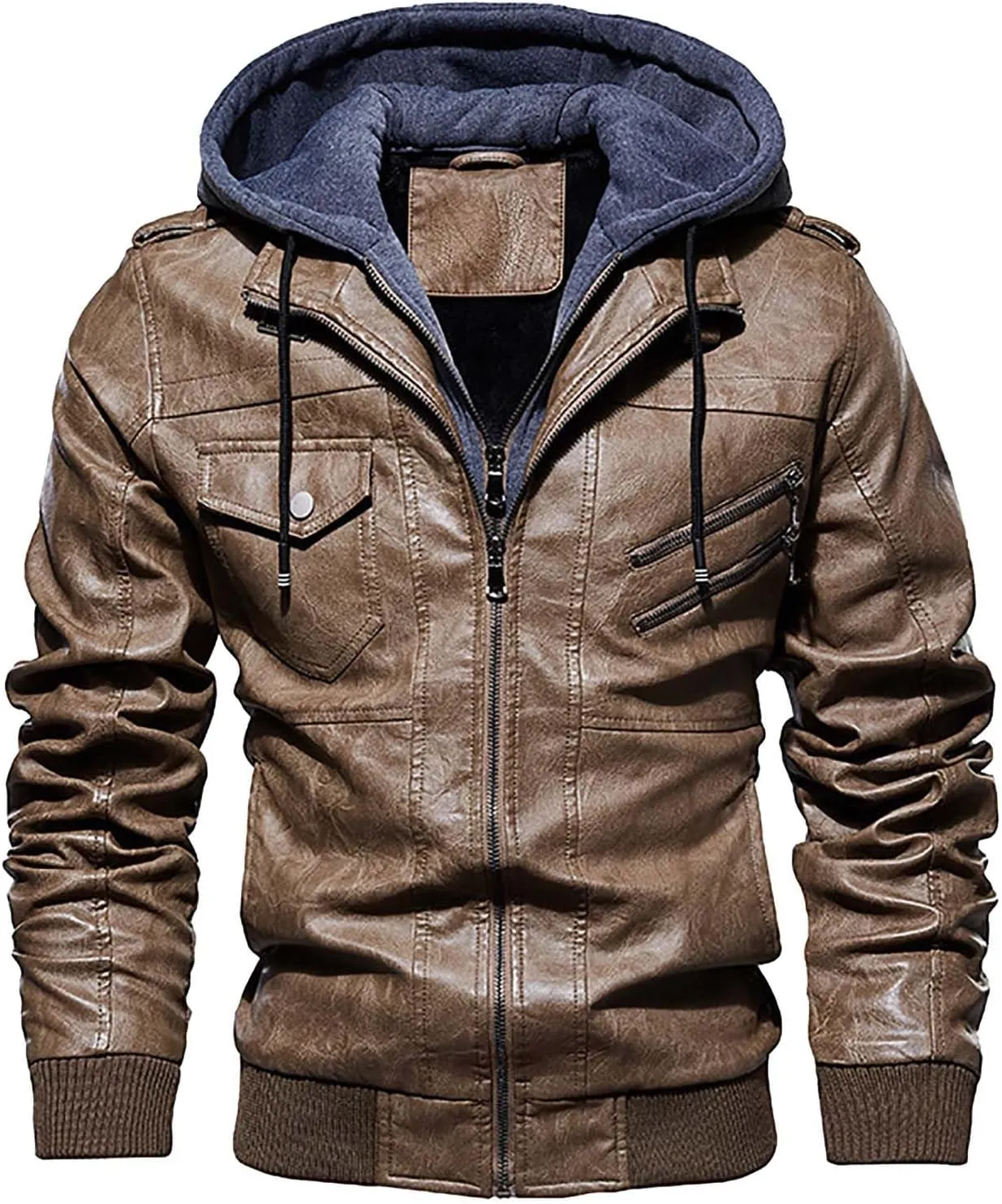 Men's Lightweight Waterproof Hooded Leather Jacket Lightweight Lightweight Jackets Windbreaker Fleece Lined Western Coat