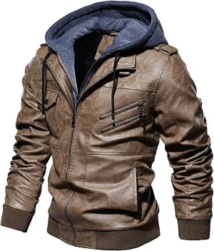 Men's Lightweight Waterproof Hooded Leather Jacket Lightweight Lightweight Jackets Windbreaker Fleece Lined Western Coat