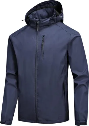 Men's Lightweight Windbreaker Outdoor Lightweight Full Zip Hooded Raincoat Plus Size Casual Waterproof Hiking Jackets