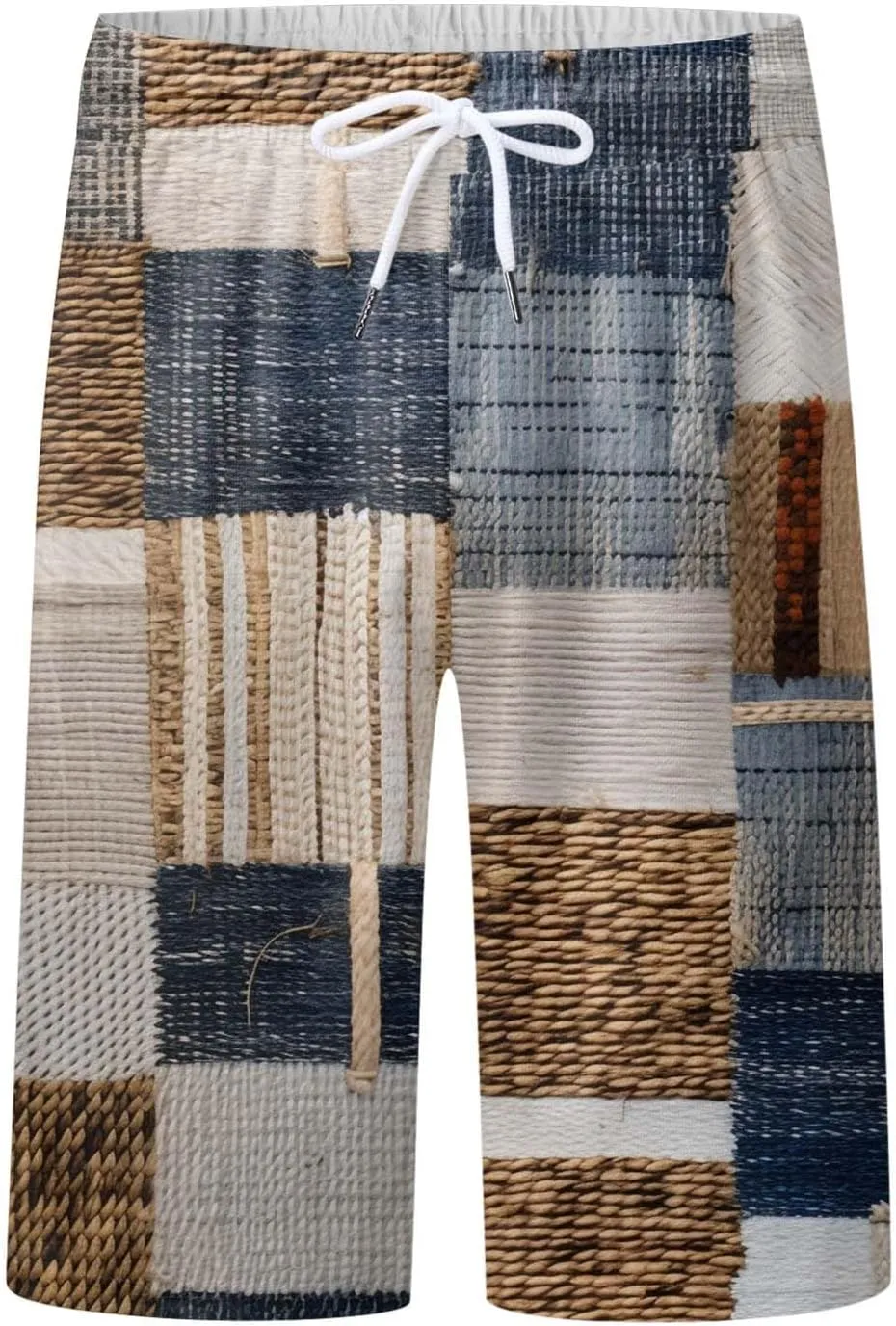 Men's Linen Cotton Shorts Drawstring Waist Plaid Gingham Bermuda Shorts Casual Boho Summer Beach Trunks Relaxed Fit