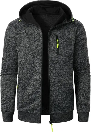 Men's Long Sleeve Full Zip Hoodies Casual Patterned Slim Fit Hooded Sweatshirt Active Workout Sweatshirt with Pockets